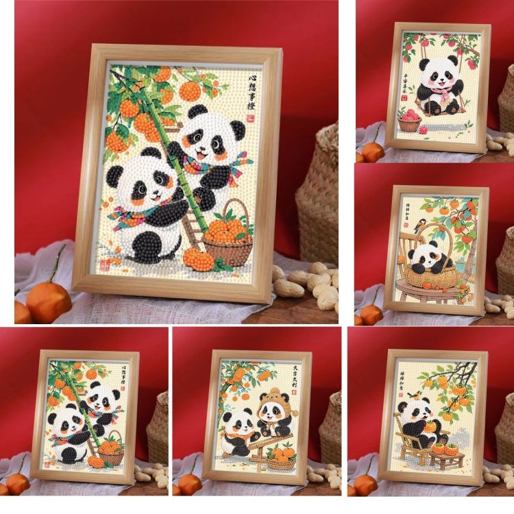 钻石画十字绣熊猫柿柿如意大吉大利心想事成新款带框桌台摆画钻绣,居家布艺,钻石绣,淘宝优惠券,粉丝福利购,淘宝优惠卷