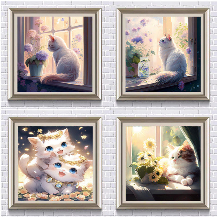 蒙娜丽莎印花十字绣向日葵绣球紫罗兰可爱猫咪满绣客厅卧室绣线画