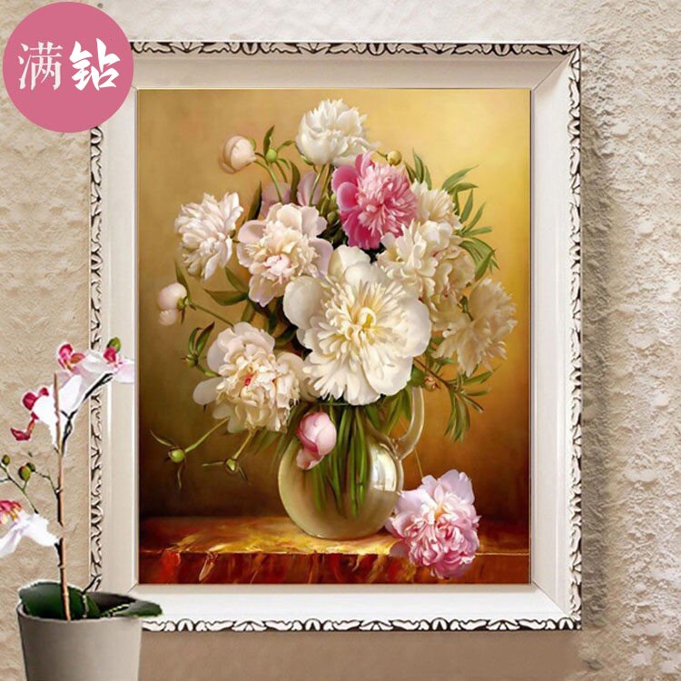 钻石画十字绣玫瑰百合花瓶小幅满钻新款客厅卧室简约花卉点钻石绣