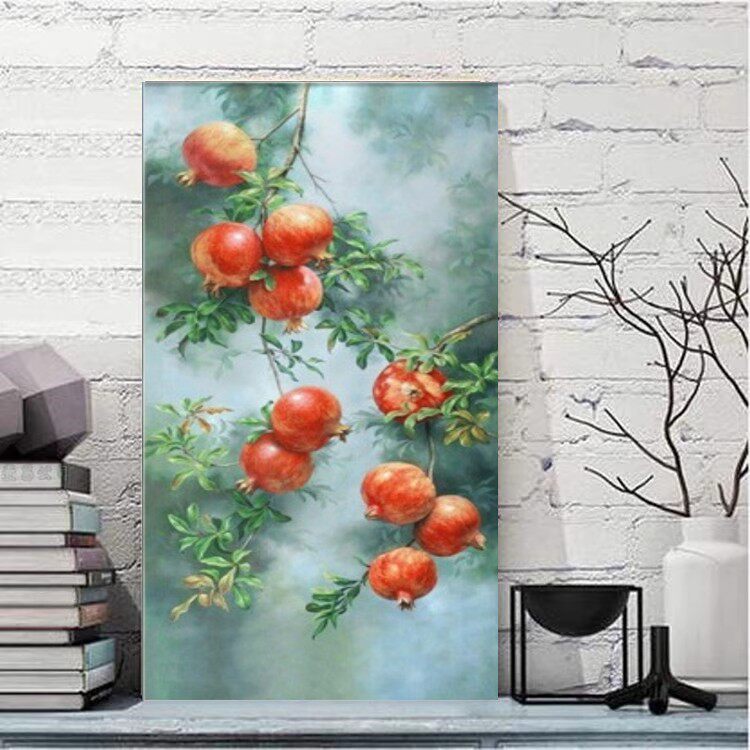 钻石画十字绣满钻多子多福石榴新款竖版客厅玄关餐厅水果点钻石绣