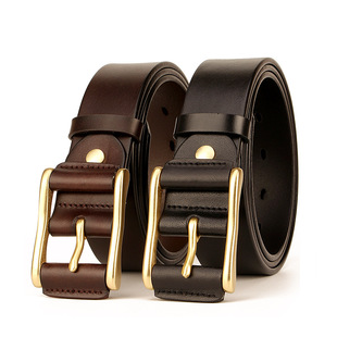 时尚 头层牛皮皮带 休闲手工包扣皮带日字铜针扣 男士 铜扣真皮皮带
