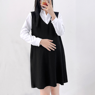 孕妇装秋冬装背带裙时尚大码孕妇马甲裙职业上班黑色孕妇裙连衣裙
