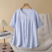 宽松大码 上衣韩版 新款 2025夏季 凉爽休闲遮肚衫 孕妇衬衫 孕妇装 薄款