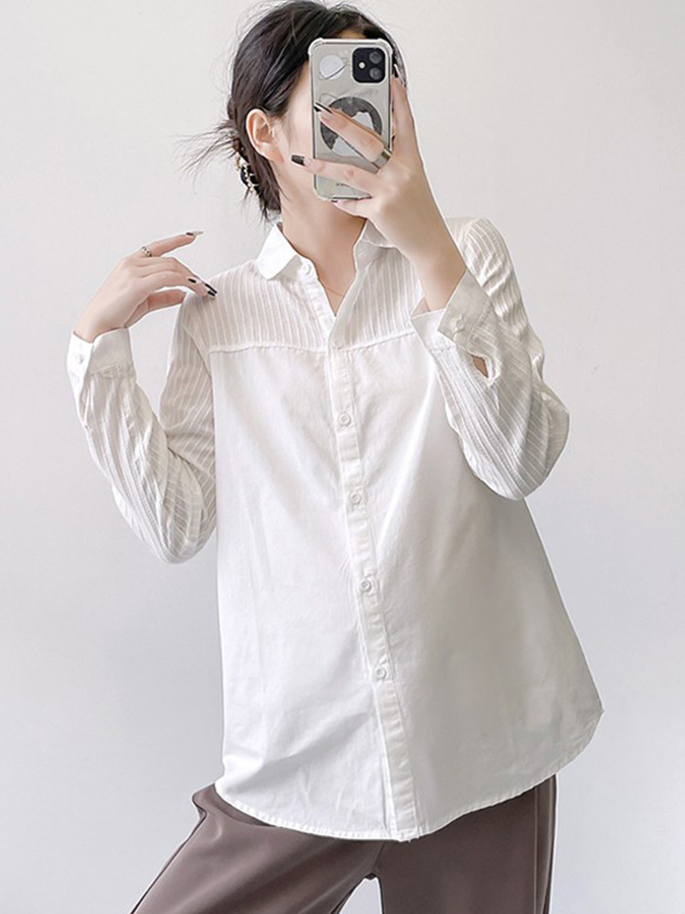 가을 전문 출산 셔츠 스플 라이스 짧은 탑 봄과 가을 세련된 출산복 POLO 바닥 셔츠 작업복