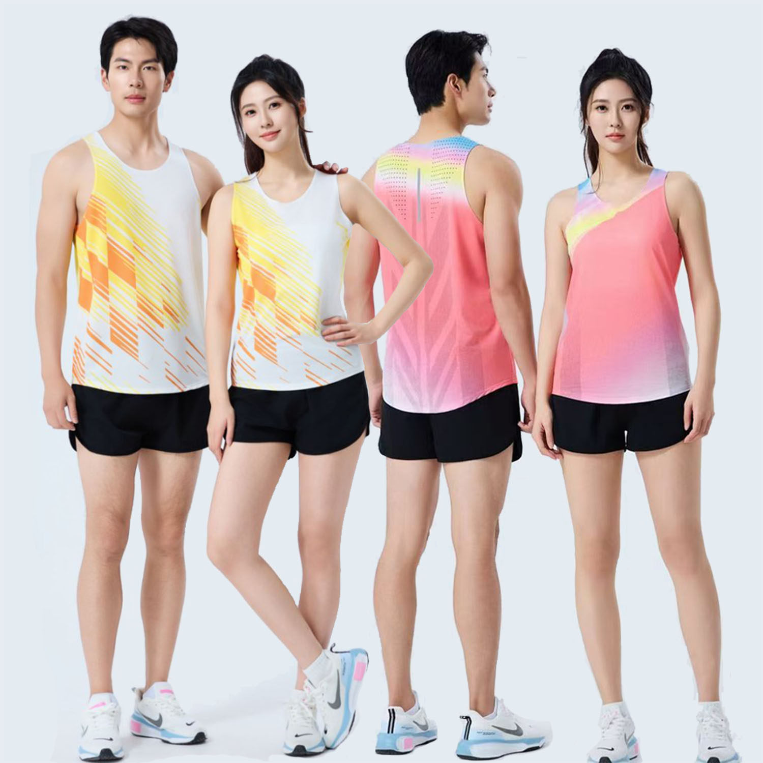 男女田径训练服套装定制短跑背心图片