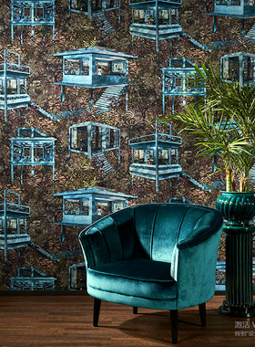 比利时Art进口墙布法式风格巴西雨林红蓝色图案壁纸97580 97581