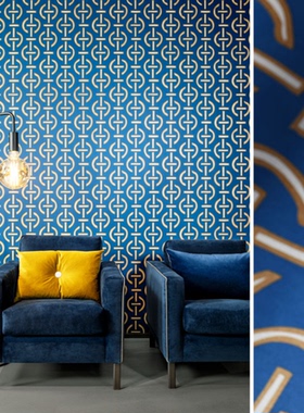 比利时进口HW墙纸北欧中式深蓝色括弧壁纸38540 38541 38542 8543