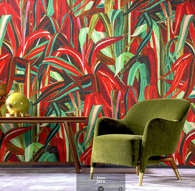 比利时进口现代芭蕉叶玉米叶子背景墙图案壁纸72010 72011 72012