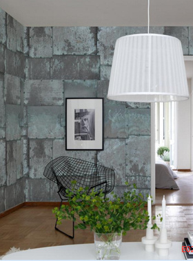 瑞典进口墙纸定制工业风格做旧蓝色水泥客厅电视卧室书房背景墙