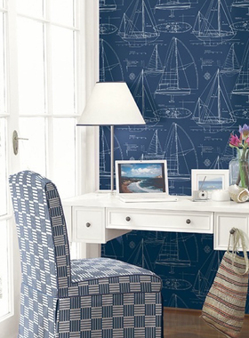 美国进口纯无妨现代工业启航风帆书房墙纸YC61302 YC61307 61308