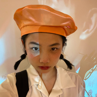 theMADHATcher「mini logo」缎面贝雷帽丝绸感光泽画家帽显白瘦