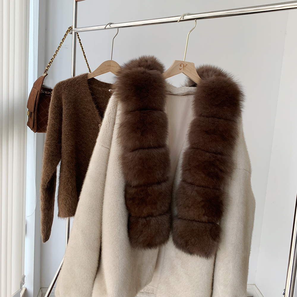 高级感冬季紫貂色围巾竹节加长气质皮草长围巾保暖真毛毛毛围巾