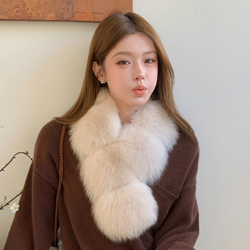 气质狐狸毛双面围巾定制款整皮双面保暖毛领獭兔毛百搭皮草围脖女