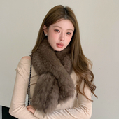 百搭真毛围脖皮草长款 双面编织狐狸毛围巾冬季 保暖时尚 加厚紫貂色