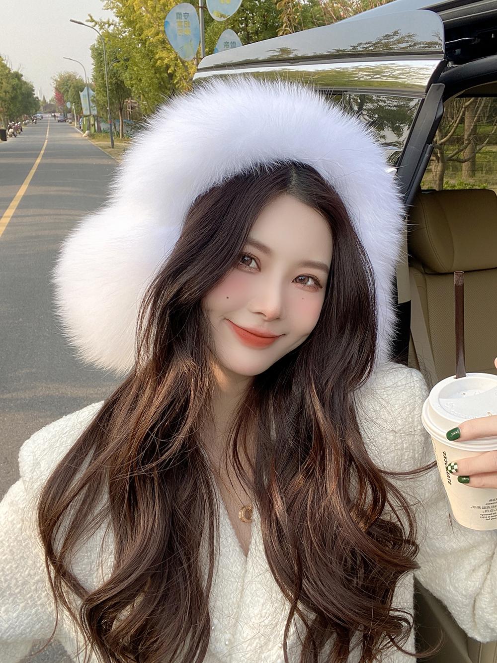 한국 스타일 여성의 전체 여우 모피 전체 가죽 대형 모피 귀마개 가죽 오버 이어 실제 머리 따뜻한 귀마개 겨울에 따뜻하게 유지하기 위해 귀를 덮는