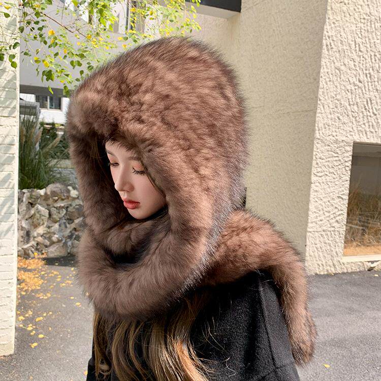 2024新款水貂毛围巾保暖护耳