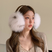 新款 狐狸毛耳罩白色显脸小真毛毛耳包冬季 保暖耳捂暖耳软萌可伸缩