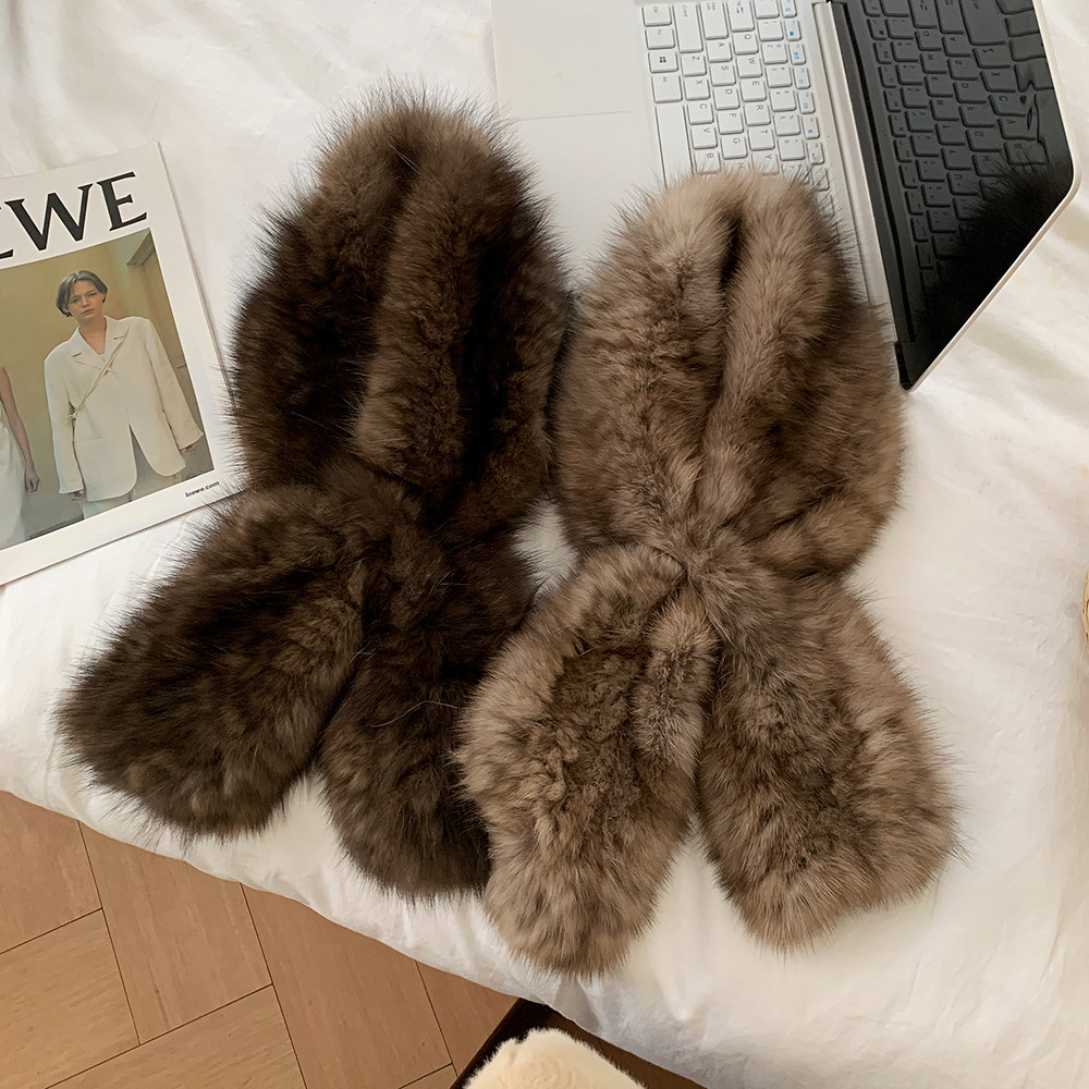 新款双面编织紫貂毛围巾女冬季紫貂皮轻盈保暖亲肤柔软围脖高端