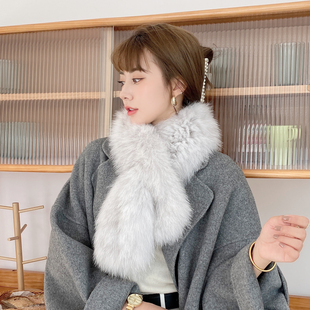 网红狐狸毛围巾毛领子真毛毛毛围巾双面编织气质皮草围脖女冬长款