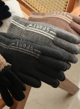 青少年五指冬手套男士朋友加绒保暖防寒分指学生加厚手袜黑色灰色