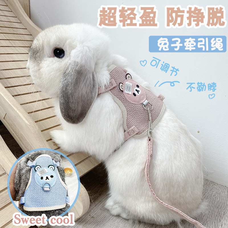 兔子牵引绳兔兔外出绳溜兔绳防挣脱可调节遛兔子绳遛猫绳宠物项圈