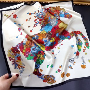 100纯真丝清扬花衣桑蚕丝丝巾纯真丝素缎70中方巾小清新百搭春夏