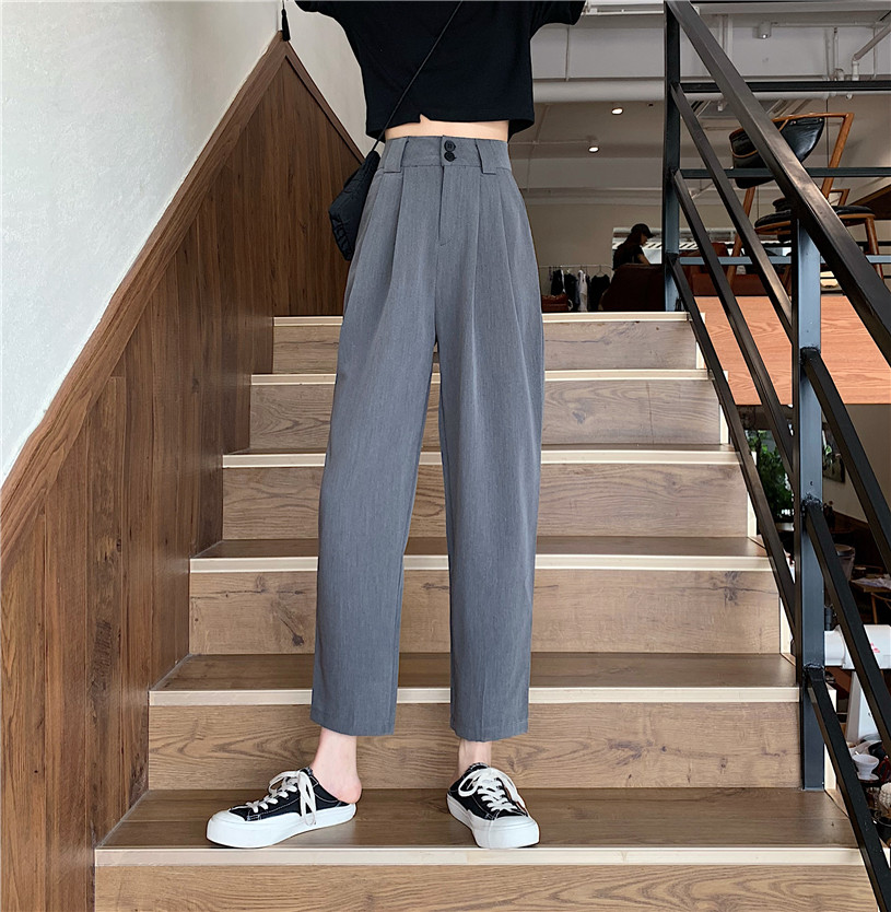 Women's high waist straight tube slim black Capris