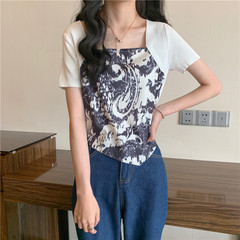 Real shot real price printed bottomed T-shirt women's slim and thin T-shirt