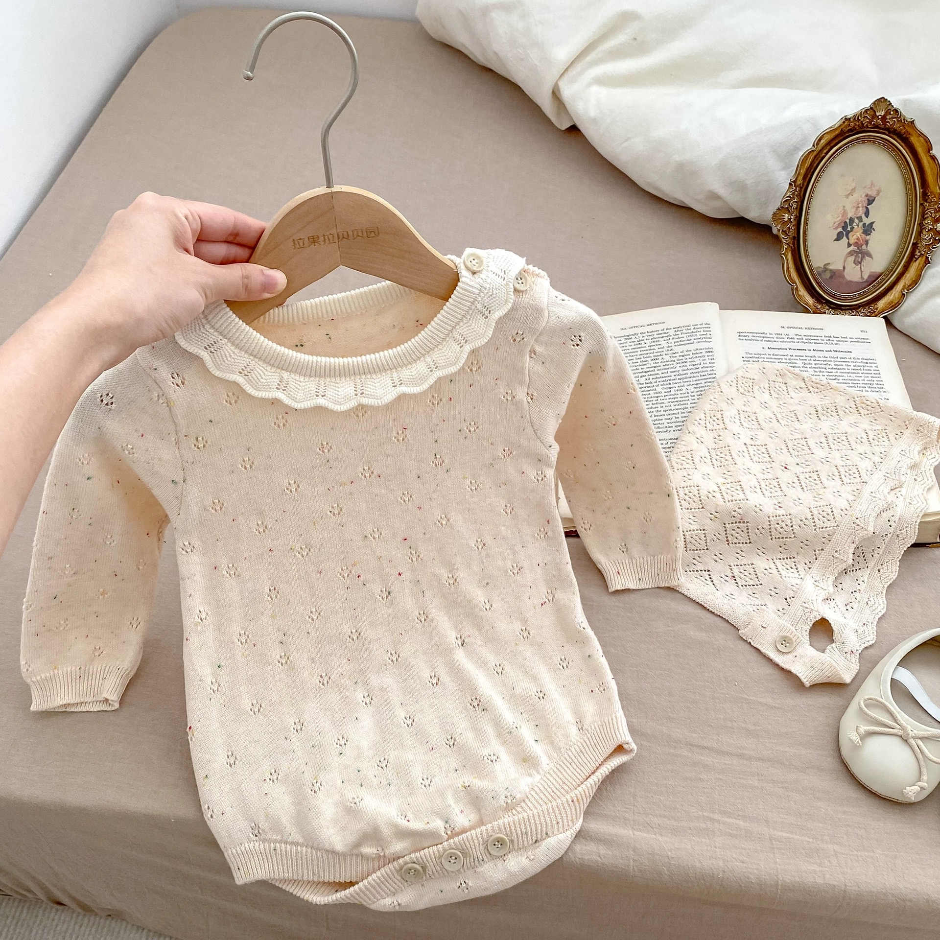 拉果拉婴儿秋季毛衣连体衣韩系宝宝十二针挑空包屁衣百天周岁礼服