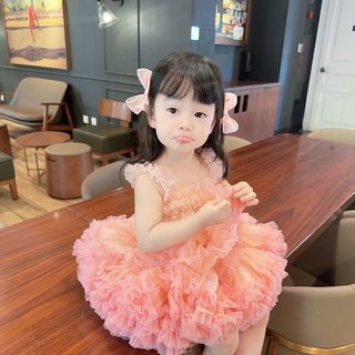 女宝宝1周岁礼服公主蓬蓬蛋糕裙吊带连衣裙抓周软纱裙女童兔兔裙
