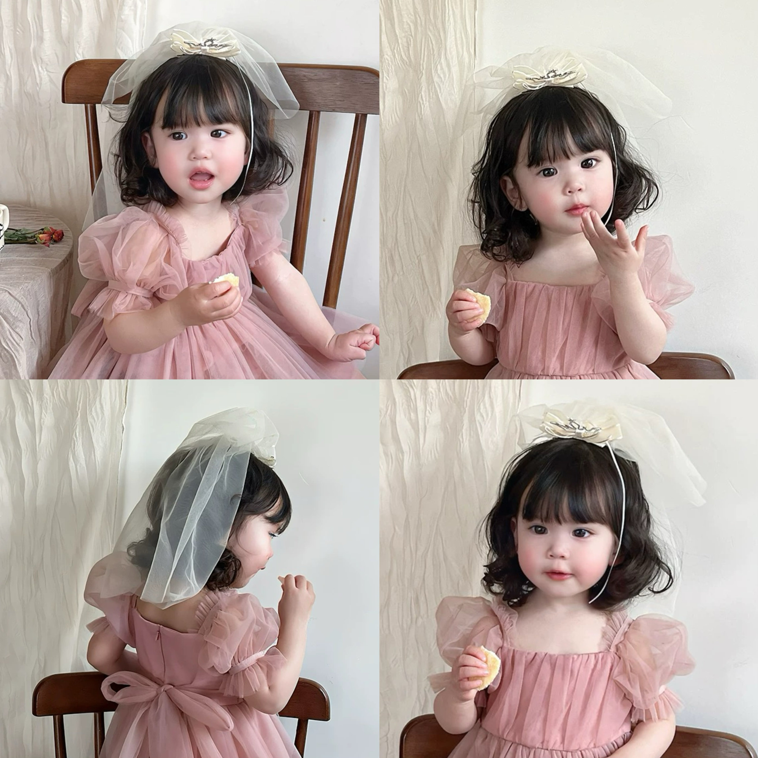 女童生日帽礼服头纱女宝宝周岁公主发夹一岁婴儿皇冠头饰婚纱发饰