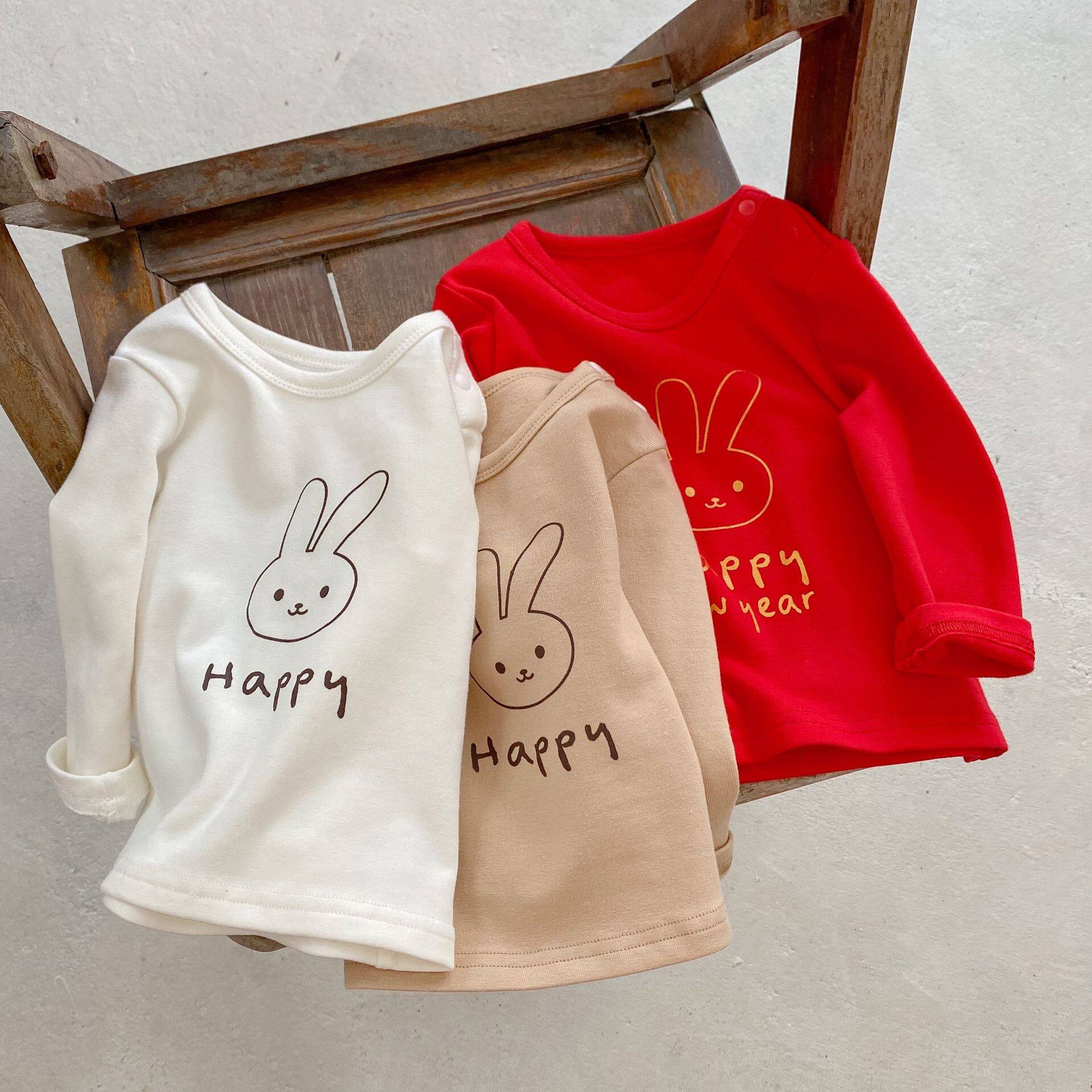 韩版婴儿打底衣春秋装男女宝宝棉质套头上衣可爱超萌兔子印花T恤