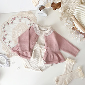 套装 面包裤 儿童衣服女宝洋气甜美三件套 蕾丝领公主针织衫 女童秋季