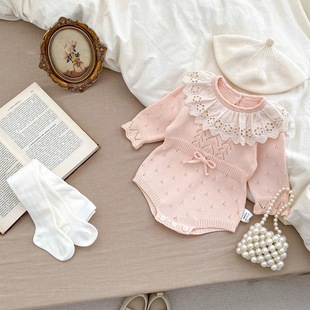 女婴童毛衣连体衣韩系女童宝宝秋冬洋气公主风针织甜美包屁衣套装