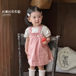 女宝宝衣服夏装背带裙女幼童短袖棉质T恤背心连衣裙洋气2件套套装