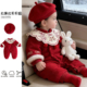 拉果拉婴儿拜年服连体衣新年红喜庆爬服宝宝加绒保暖唐装 周岁礼服