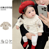 拉果现货婴儿春装 周岁礼服 小月龄宝宝纯棉毛衣针织包屁衣女孩冬季