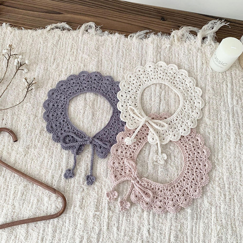婴儿绑带针织钩花领宝宝百搭棉质套头假领子儿童荷叶领手钩领宝宝