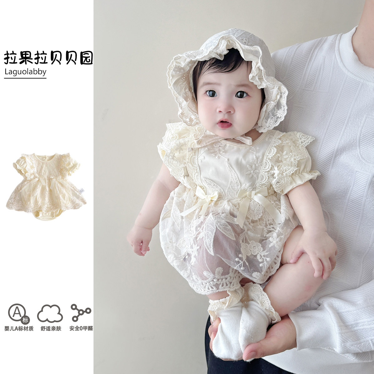 超洋气婴儿公主纱裙包屁衣小月龄宝宝满月百日宴周岁礼服套装哈衣