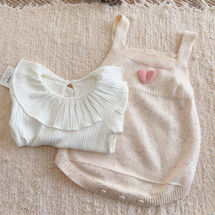 包屁衣套装 小月龄女宝宝针织毛衣背带裤 包屁衣 新款 拉果婴儿春装