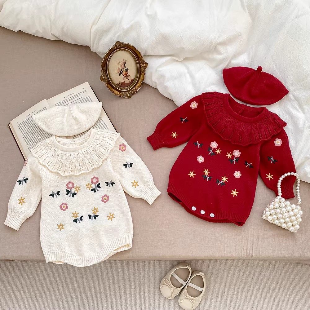 婴儿衣服秋装女宝宝公主包屁衣针织衫秋冬毛衣百天周岁礼服连体衣