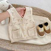 ins韩系婴儿马甲纯棉纱线洋气针织开衫 坎肩宝宝背心 儿童春秋夏季