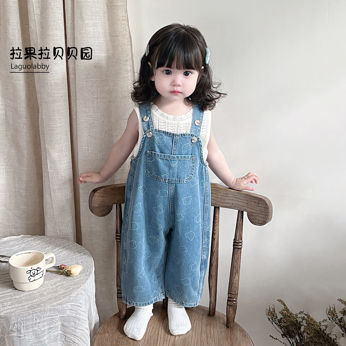 韩版2025女宝宝夏季牛仔背带裤背心上衣套装小女孩洋气外出两件套