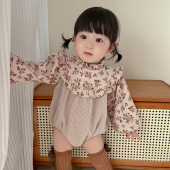 Ins婴儿衣服春季 新生儿衣服连体衣 洋气女宝宝公主碎花包屁衣套装