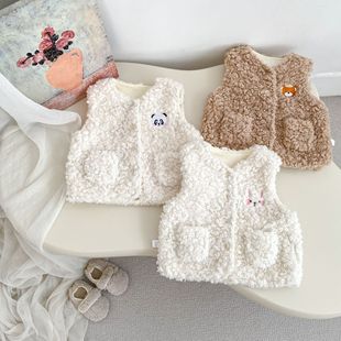 拉果拉新款女童羊羔绒保暖小马甲秋冬款婴幼儿宝宝毛背心保暖神器