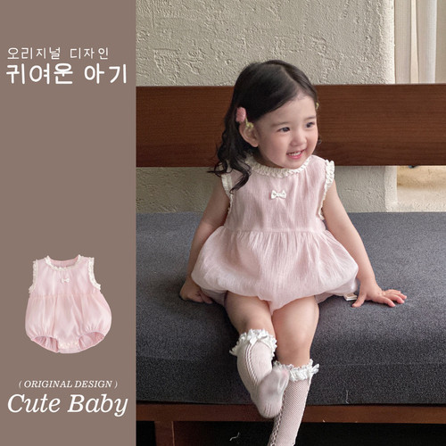 婴幼儿夏装公主甜美包屁衣百天周岁礼服背心连体衣蝴蝶结哈衣爬服