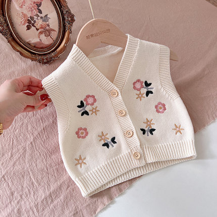 韩版婴儿马甲春夏外穿洋气坎肩公主纯棉宝宝春秋针织背心马夹开衫