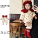 拉果新年氛围感婴儿夹棉连体衣女宝棉服酒红毛绒领拜年服周岁礼服