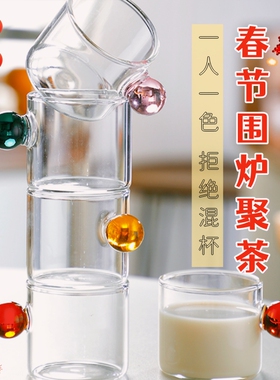O.RoseLif 耐热圆球把手玻璃杯迷你一人一色不混杯围炉茶杯萃取杯