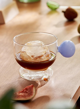 O.RoseLif 创意可爱圆球柄玻璃牛奶水杯小茶杯带把透明早餐咖啡杯